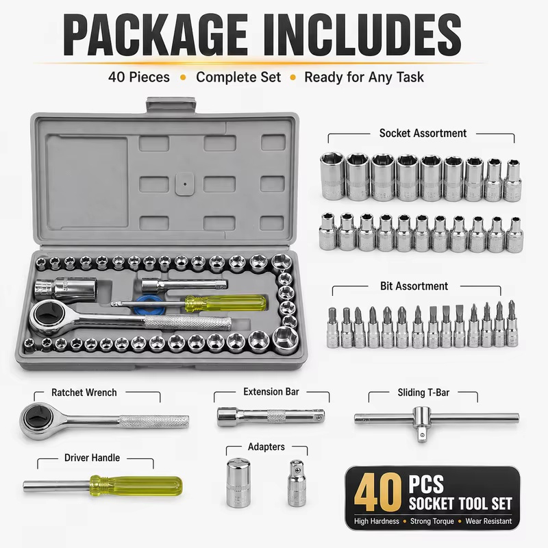 Tools For Motorcycle Workshop - Set Soket Kombinasi 40-Potong untuk Mekanik