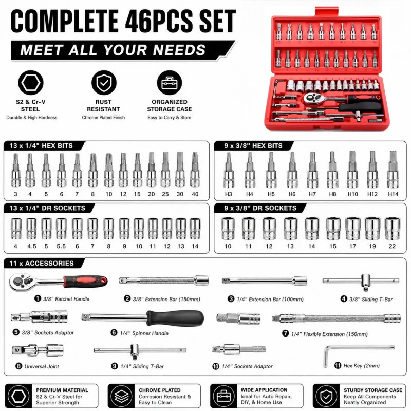 46Pc Set Perkakas Perawatan Mo - Workshop Tools Sale ulasan dan harga
